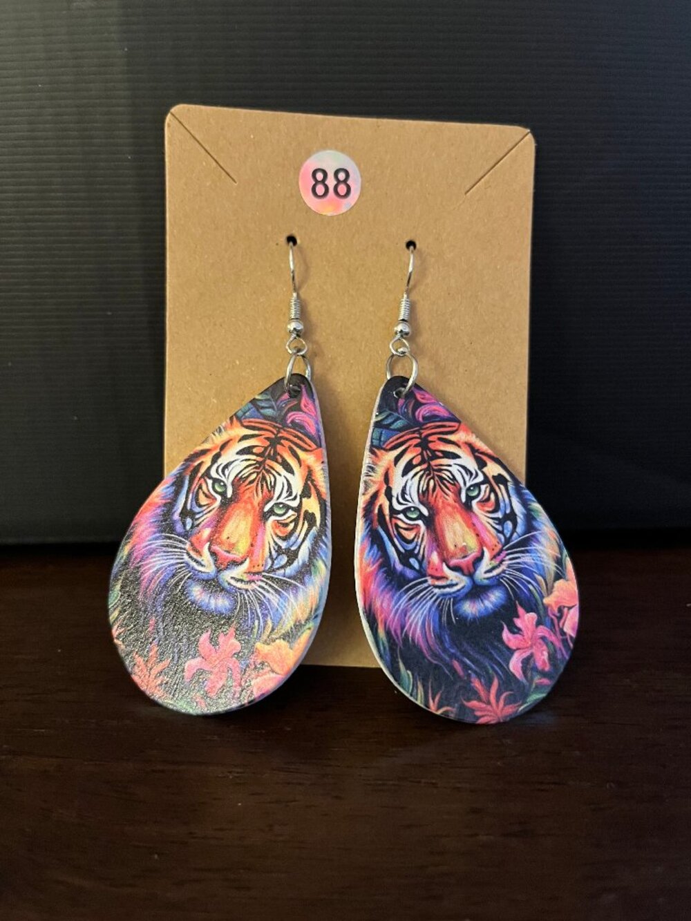 Tiger Wooden Teardrop Earrings